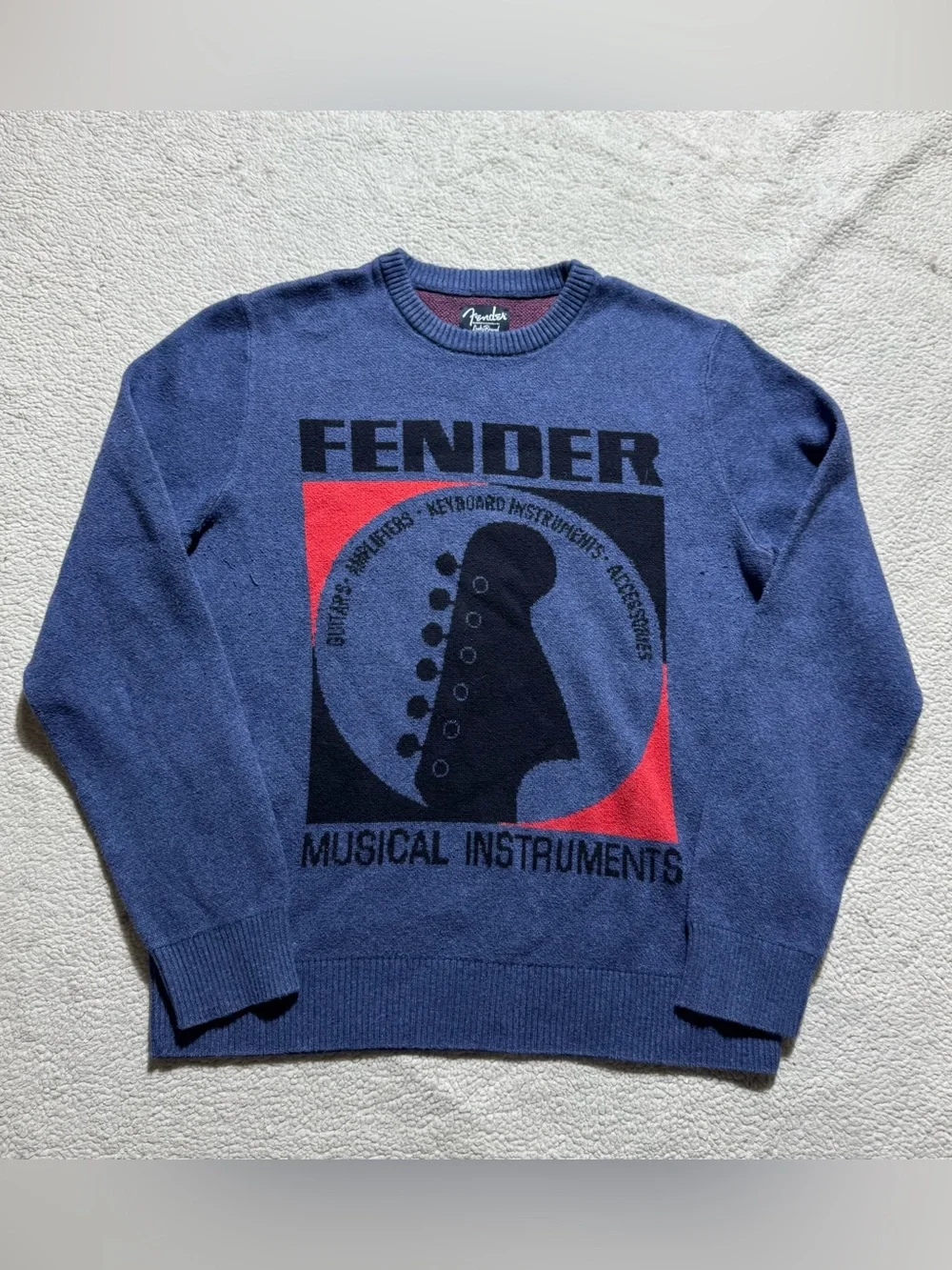 Fender x Lucky Brand Sweater Womens Small Blue‎ Long Sleeve Guitar Graphic Top